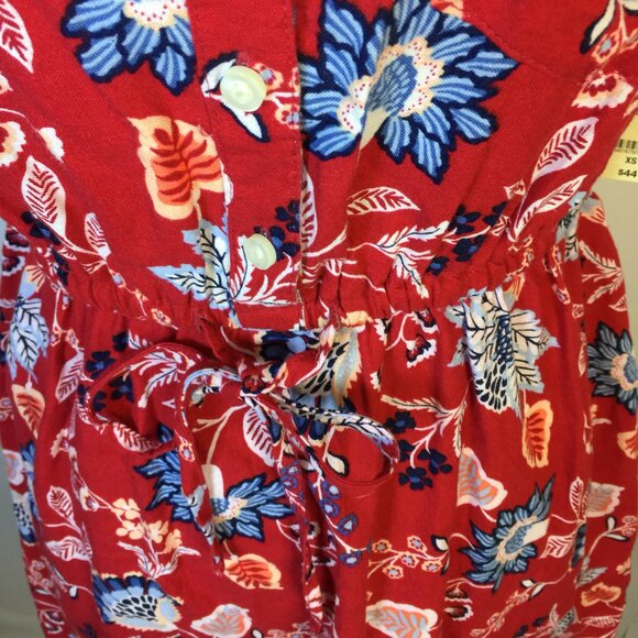 New! St. John’s Bay Dress XS Red Blue Floral Sleeveless Drawstring Waist - Picture 6 of 14